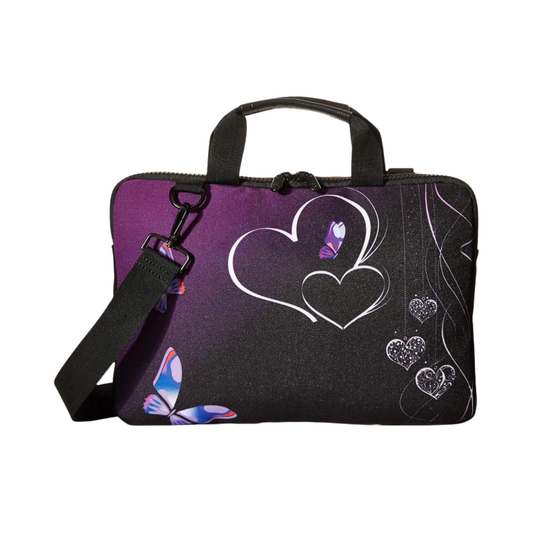 11.6-13.3 Inch Laptop Sleeve - Canvas, Shoulder Strap, Purple Butterflies