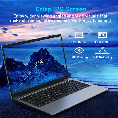 14.1 Inch Lightweight Business Laptop Computer Windows 11 Pro Office 2024 6GB RAM 512GB SSD FHD IPS Display Intel Celeron N4000 for Student, Home Office, Business (Silver)