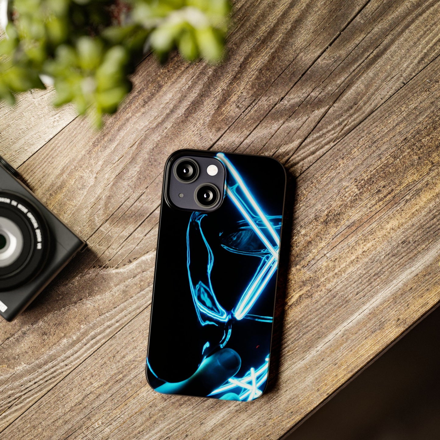 Neon Boba Slim Phone Case – Blue LED Tea Art