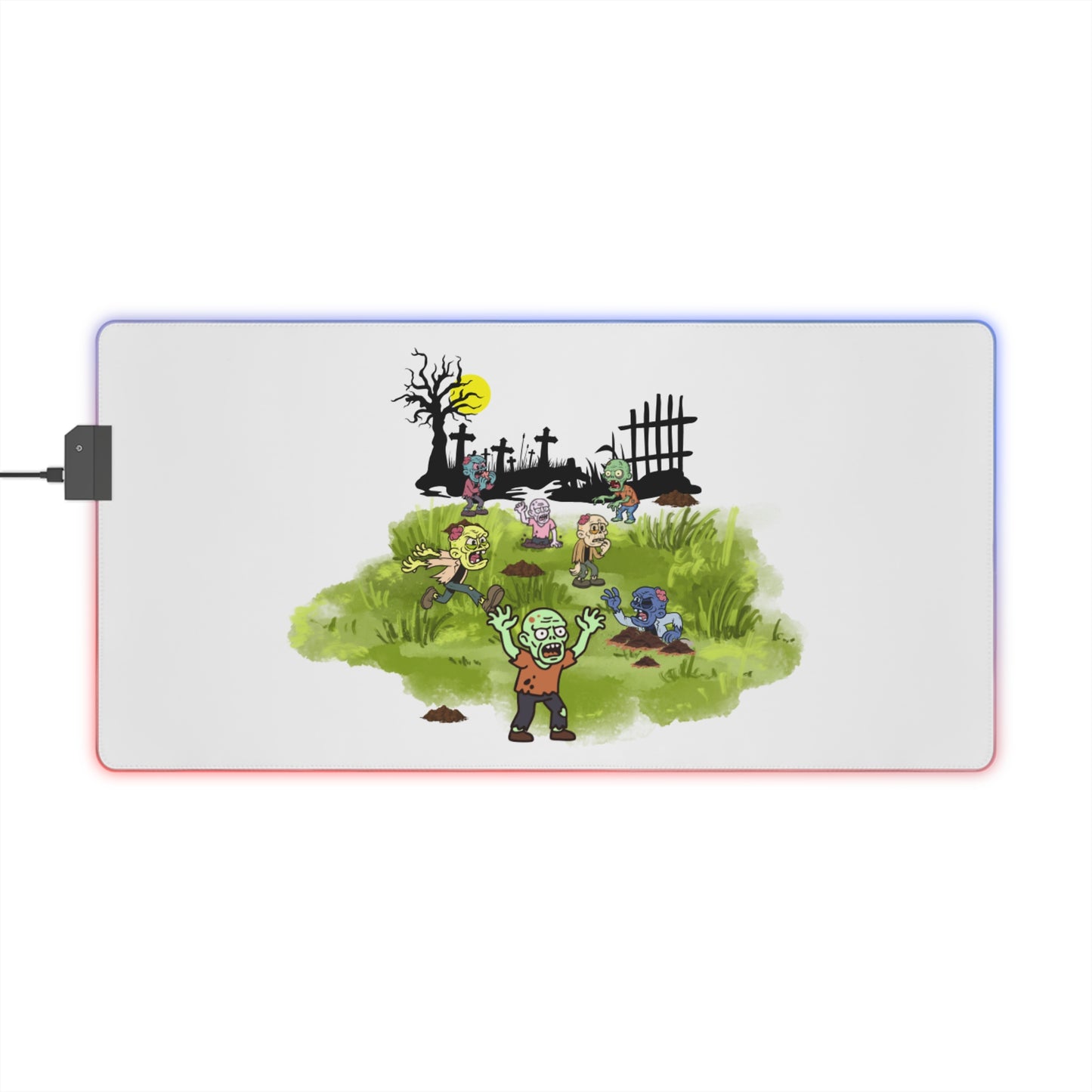 LED Gaming Mouse Pad — Cute Zombie Graveyard RGB Desk Mat