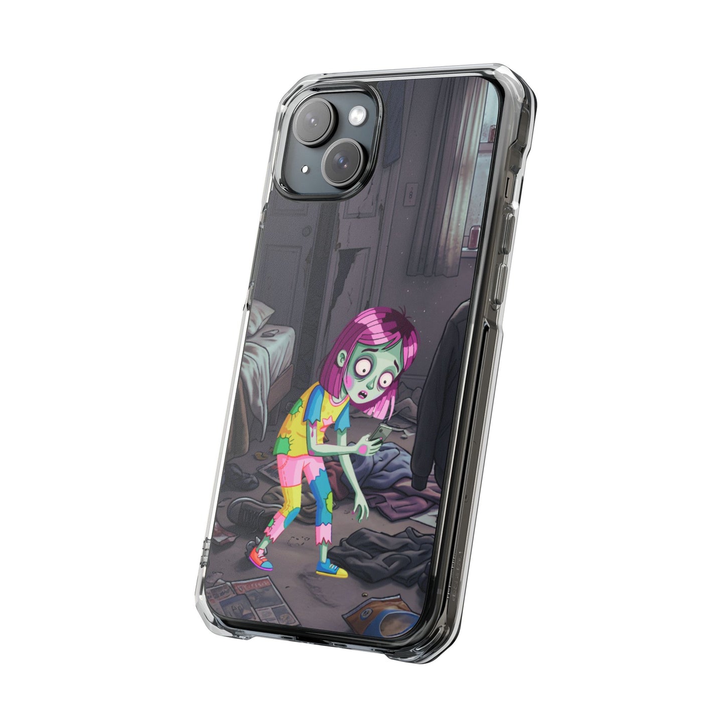 Zombie Girl Clear Magnetic Phone Case — Cute Spooky Cartoon iPhone Cover