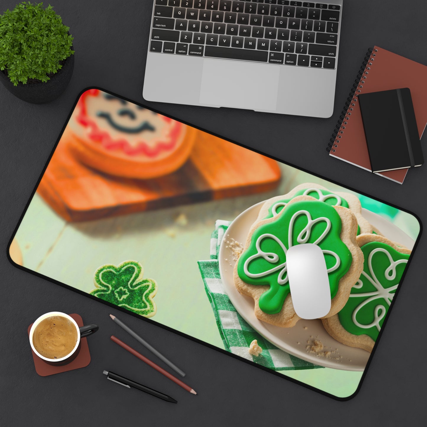 Neoprene Desk Mat – Shamrock Cookie St. Patrick’s Day Design