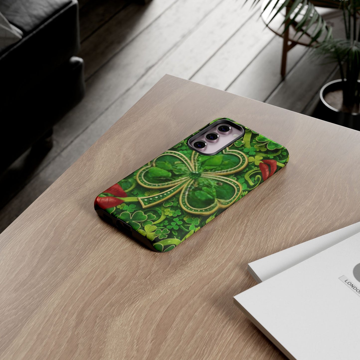 Tough Phone Case – Dual-Layer Protection with Shamrock Print