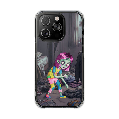 Zombie Girl Clear Magnetic Phone Case — Cute Spooky Cartoon iPhone Cover