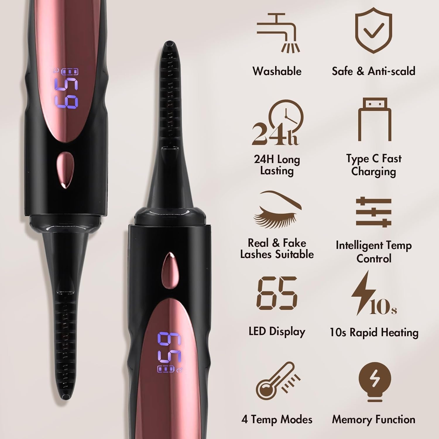 Heated Eyelash Curlers Fast Heat up within 10S 24 Hours Long Lasting Electric Eyelash Curler Type-C Rechargeable 4 Heating Modes Anti-Burn LED Display Makeup Tools(Black)