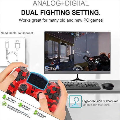 Wireless Game Controller Compatible with P4,Analog Sticks/6-Axis Motion Sensor with Charging Cable- Red Camo