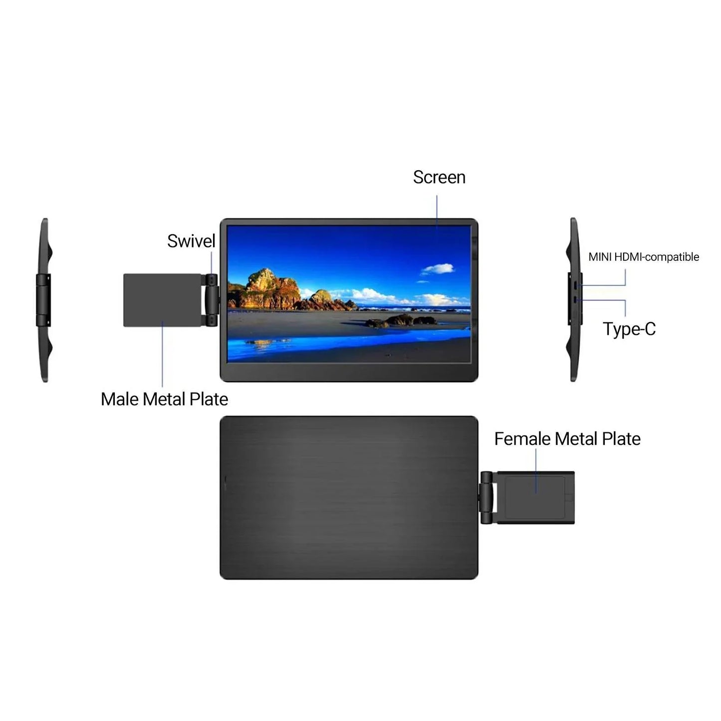 12 Inch Laptop Dual Monitor 1920*1080 HD IPS LCD Dual Monitor Screen Extender Laptops For Macbook Huawei