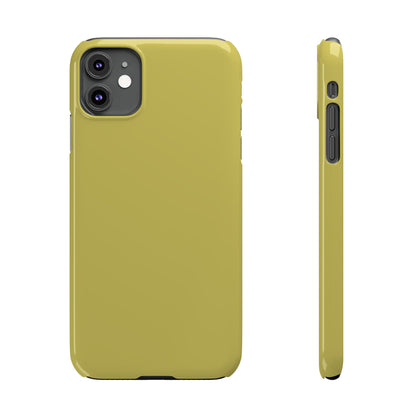 A matte yellow-green phone case shown from the back and side on a plain white background.