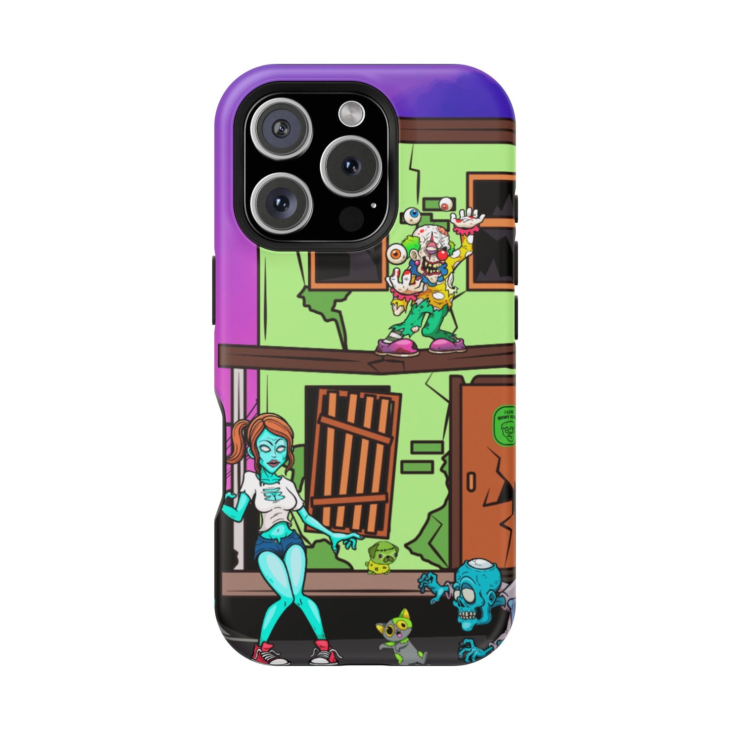 Zombie Arcade Phone Case — Colorful Cartoon Horror Impact-Resistant iPhone Cover