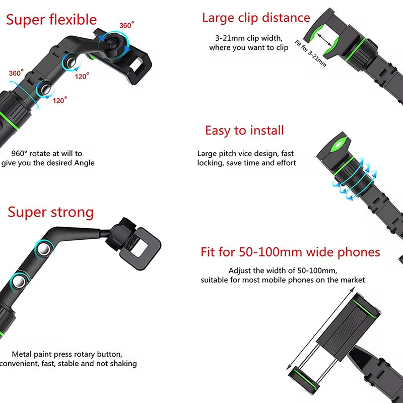 Auto Rearview Mirror Car Phone Holder 360° Rotating Cellphone Mount Stand Support in Car for Iphone 13 12 Car Mobile Clip Bracke