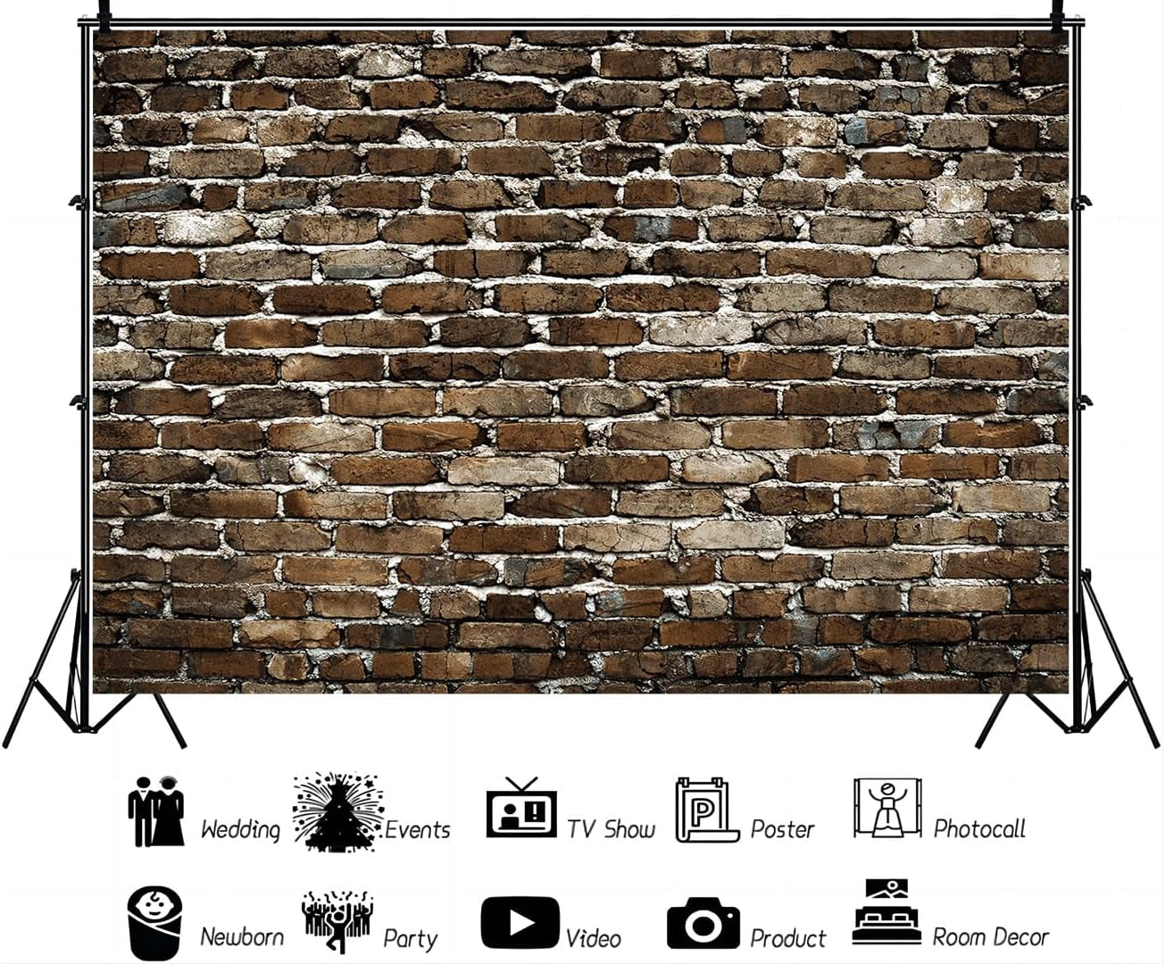7X5Ft Brown Brick Wall Background Brick Background Large Fabric Brick Photo Background Baby Shower Birthday Party Wedding Graduation Home Decoration Photo Booth Props Banner YY-5
