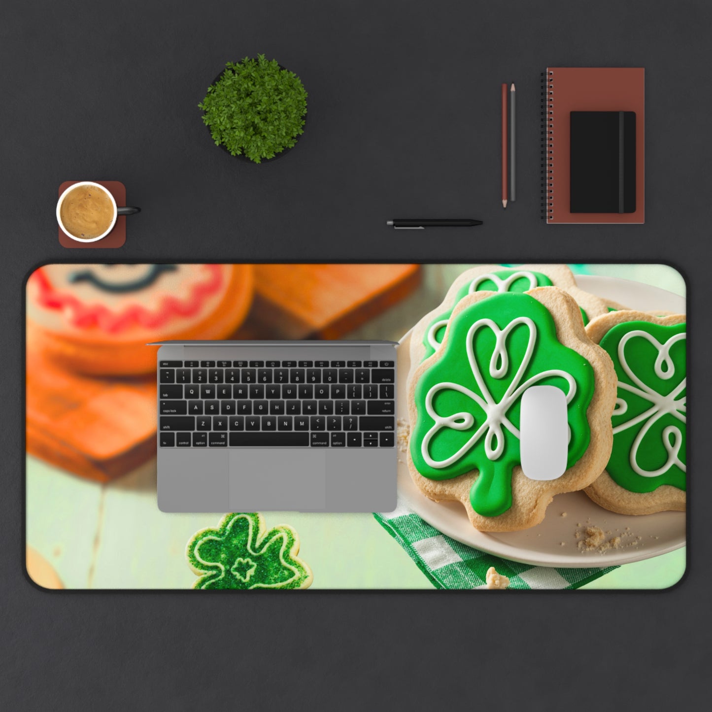 Neoprene Desk Mat – Shamrock Cookie St. Patrick’s Day Design