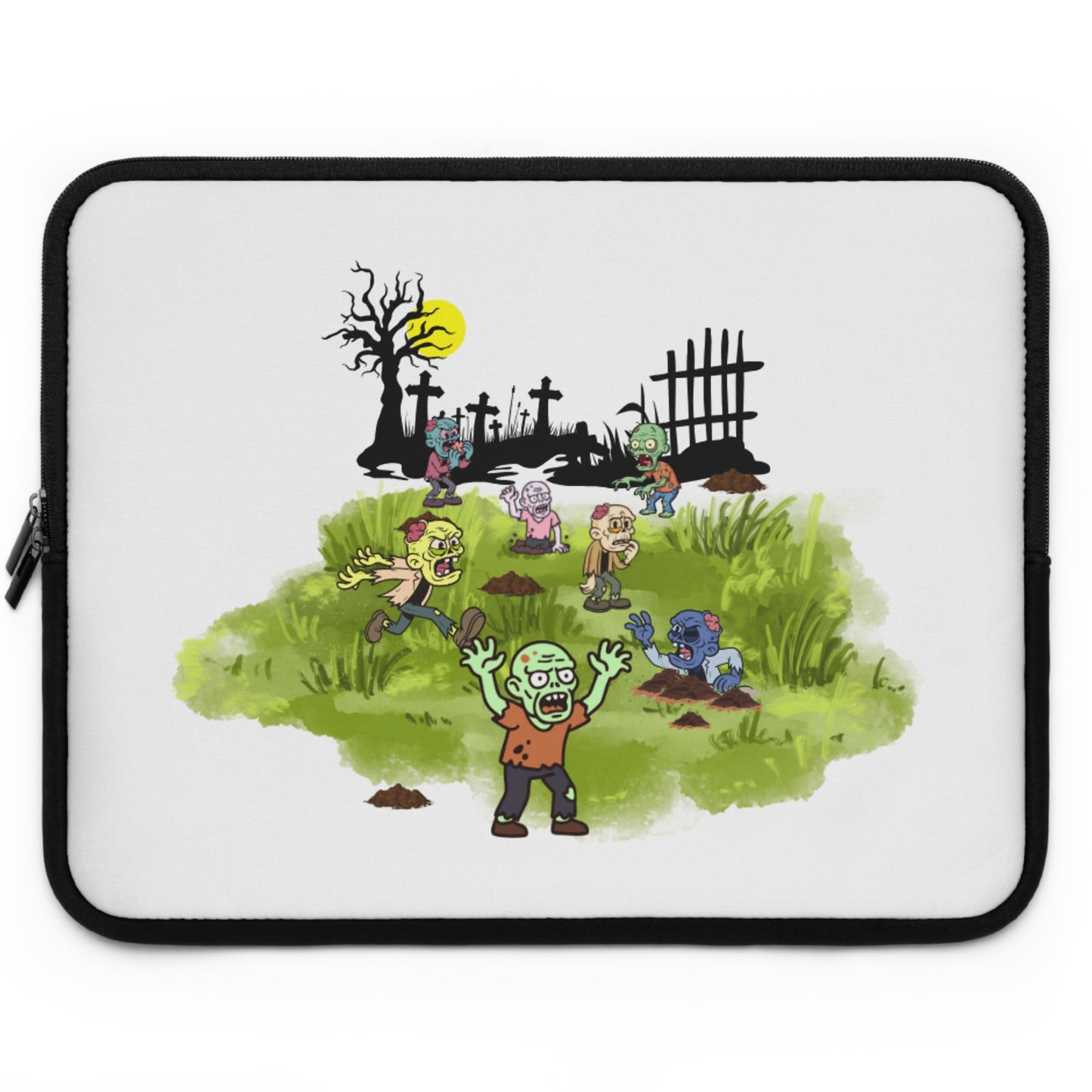 Zombie Cartoon Laptop Sleeve — Cute Spooky Graveyard Design