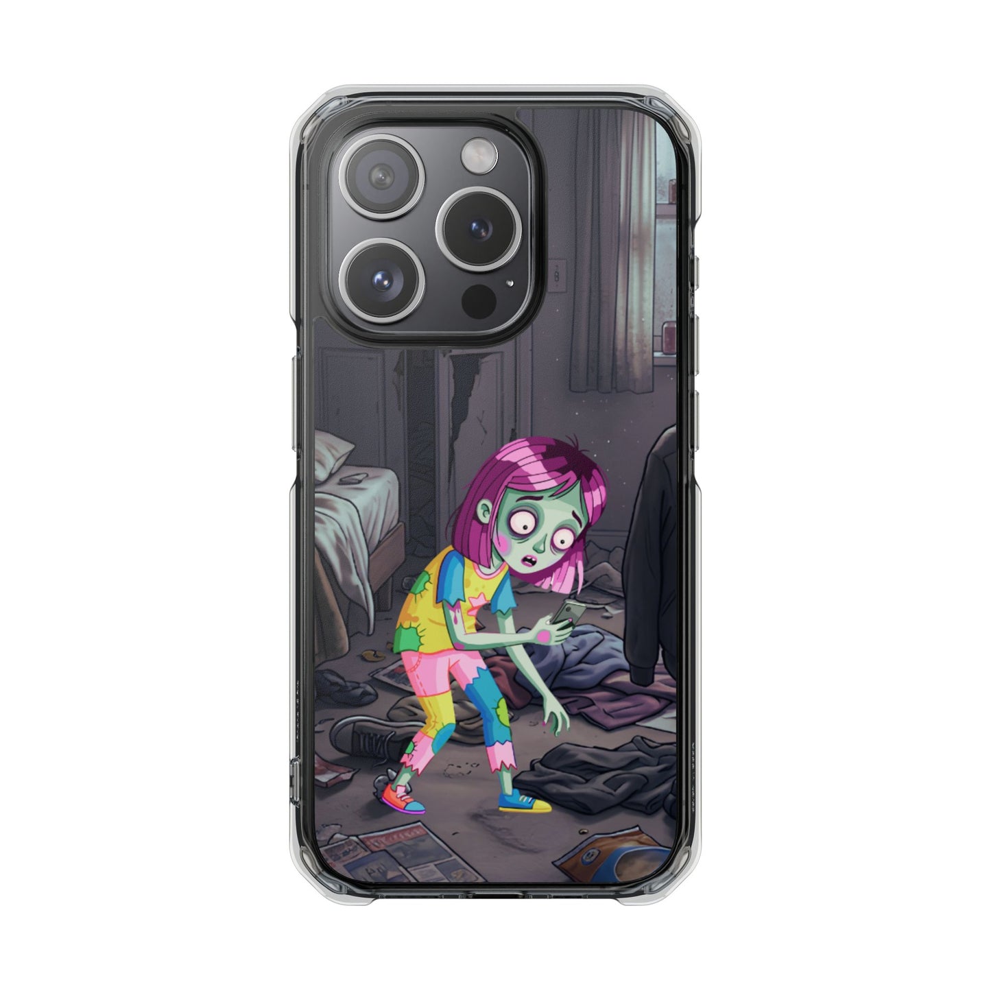 Zombie Girl Clear Magnetic Phone Case — Cute Spooky Cartoon iPhone Cover