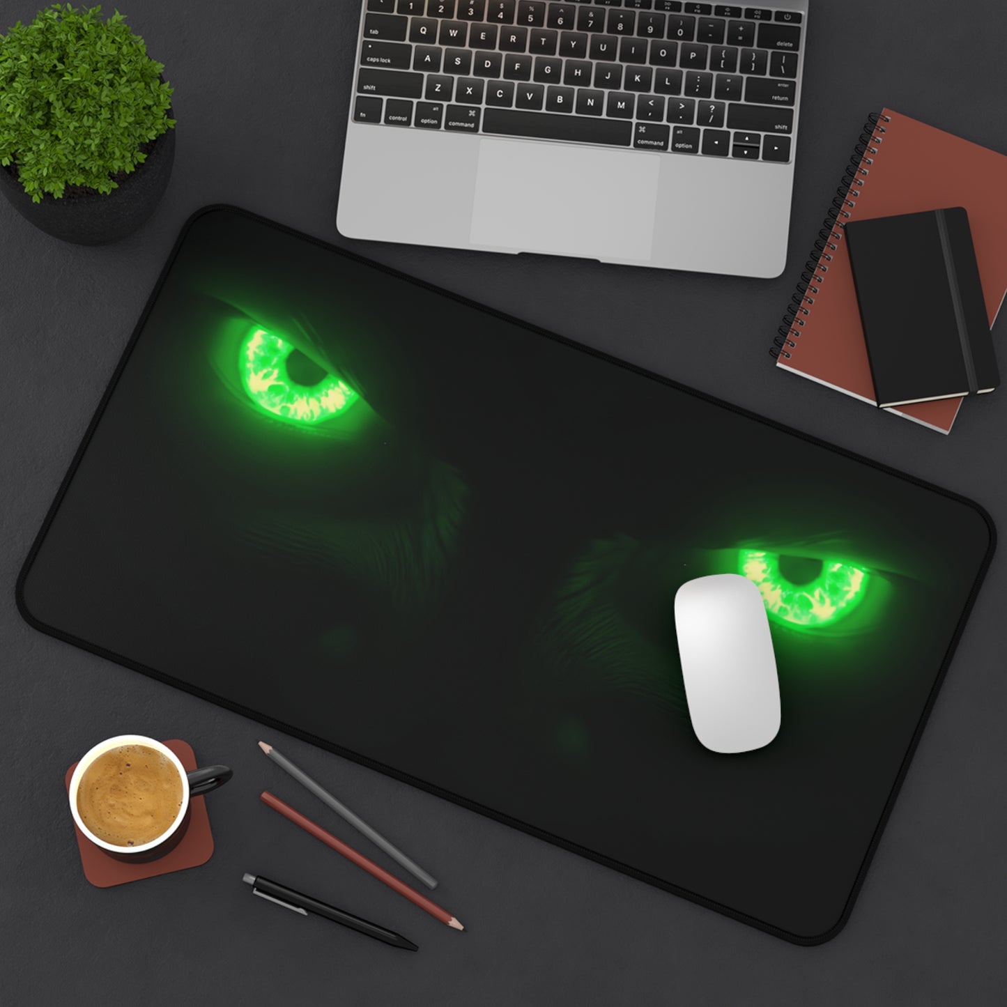 Neoprene Desk Mat – Neon Green Monster Eyes