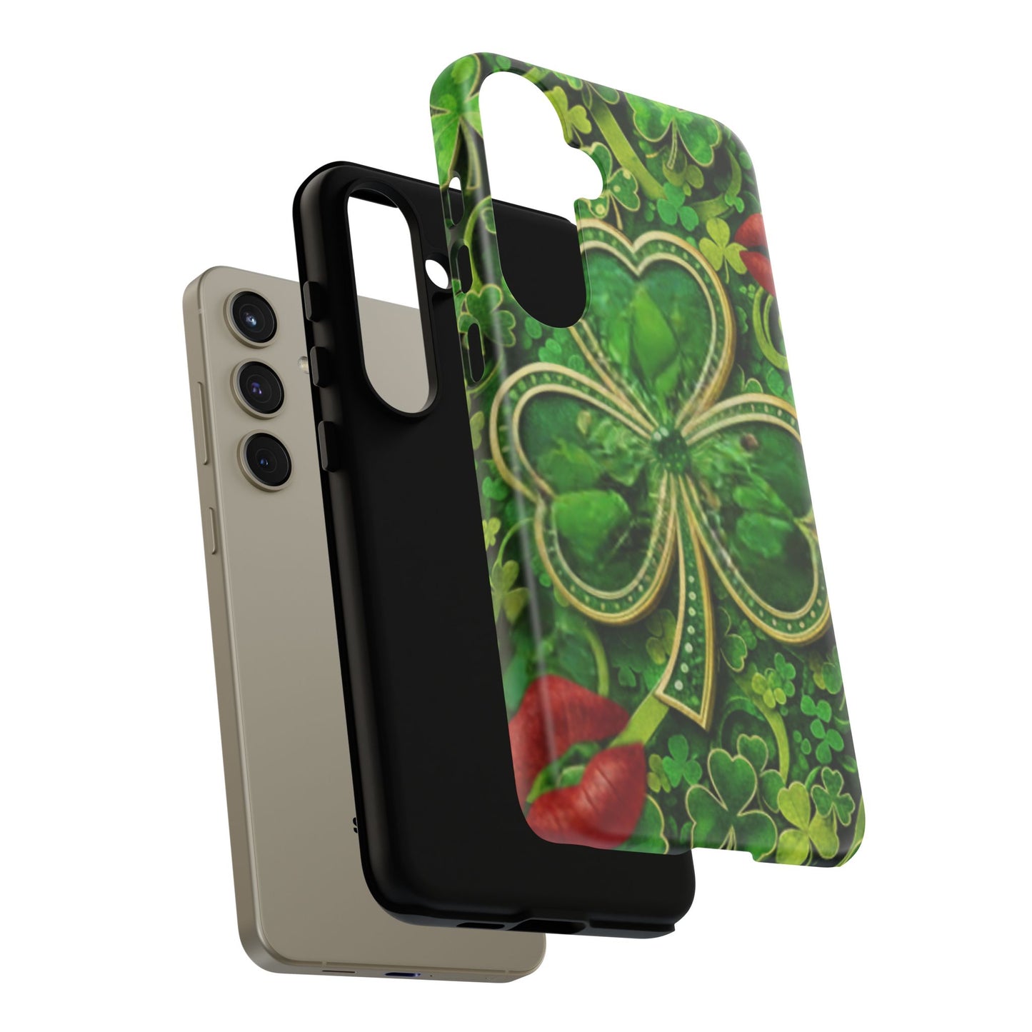 Tough Phone Case – Dual-Layer Protection with Shamrock Print