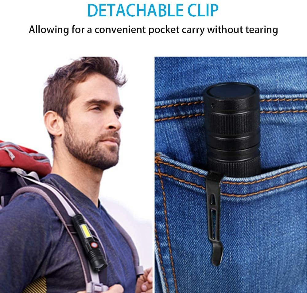 Flashlight USB Rechargeable, Magnetic LED Flashlight, Super Bright LED Tactical Flashlight with Cob Sidelight, Waterproof, Zoomable Best Small LED Flashlight for Camping, Emergency Flashlights