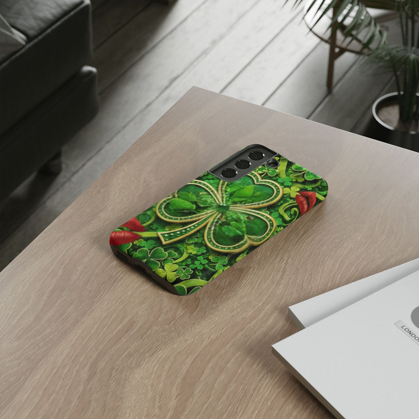 Tough Phone Case – Dual-Layer Protection with Shamrock Print
