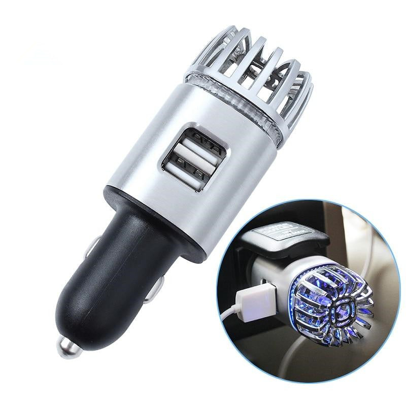 Car Air Purifier with Dual USB Charger – Ionic Freshener