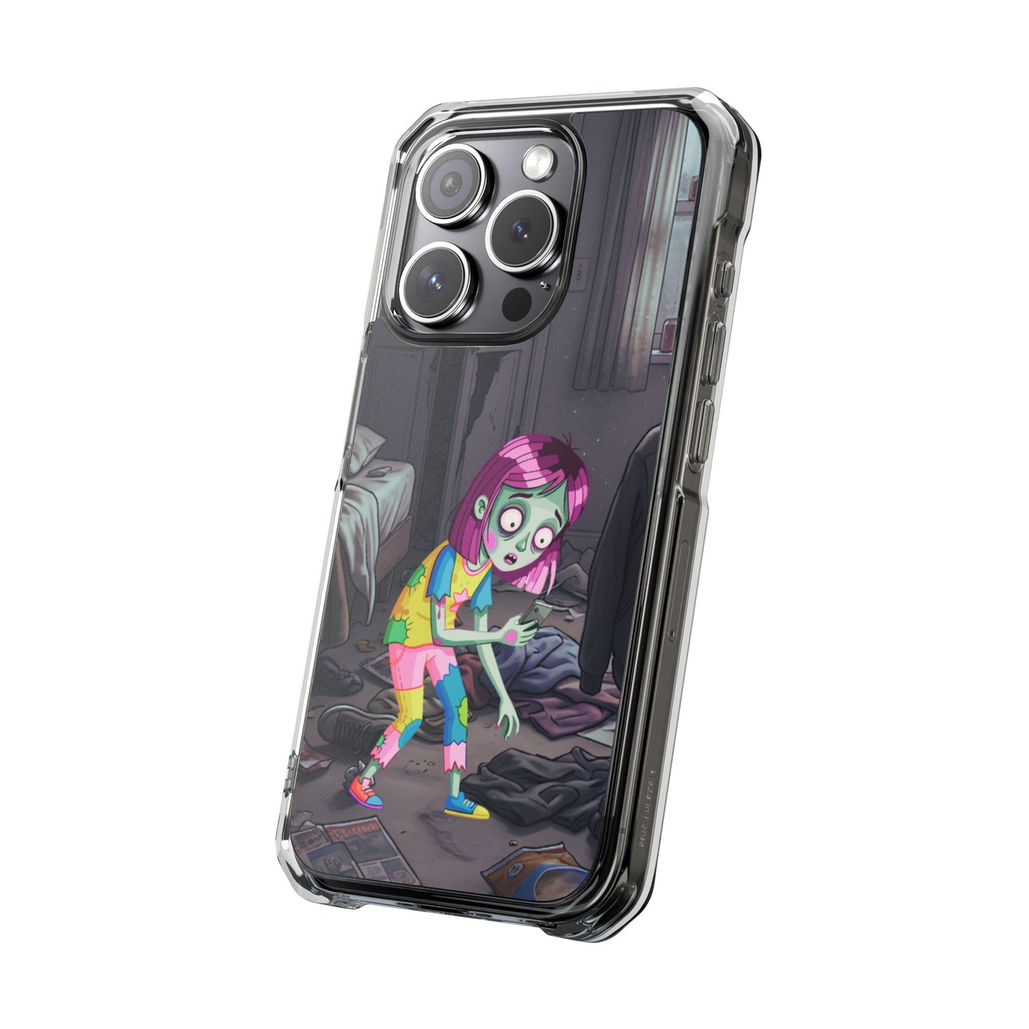 Zombie Girl Clear Magnetic Phone Case — Cute Spooky Cartoon iPhone Cover