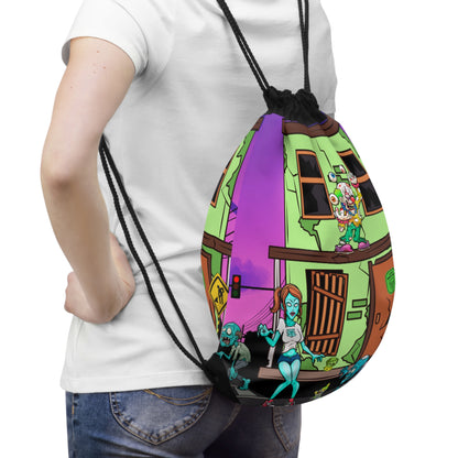 Zombie Street Art Drawstring Bag — Colorful Apocalyptic Cartoon Design