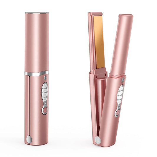 Portable Titanium Flat Iron Hair Straightener, 45 Second Fast Heating, 3 Temperature Adjustable,10 Mins Auto-Off Design Travel-Friendly, Easy to Use,Rose Gold