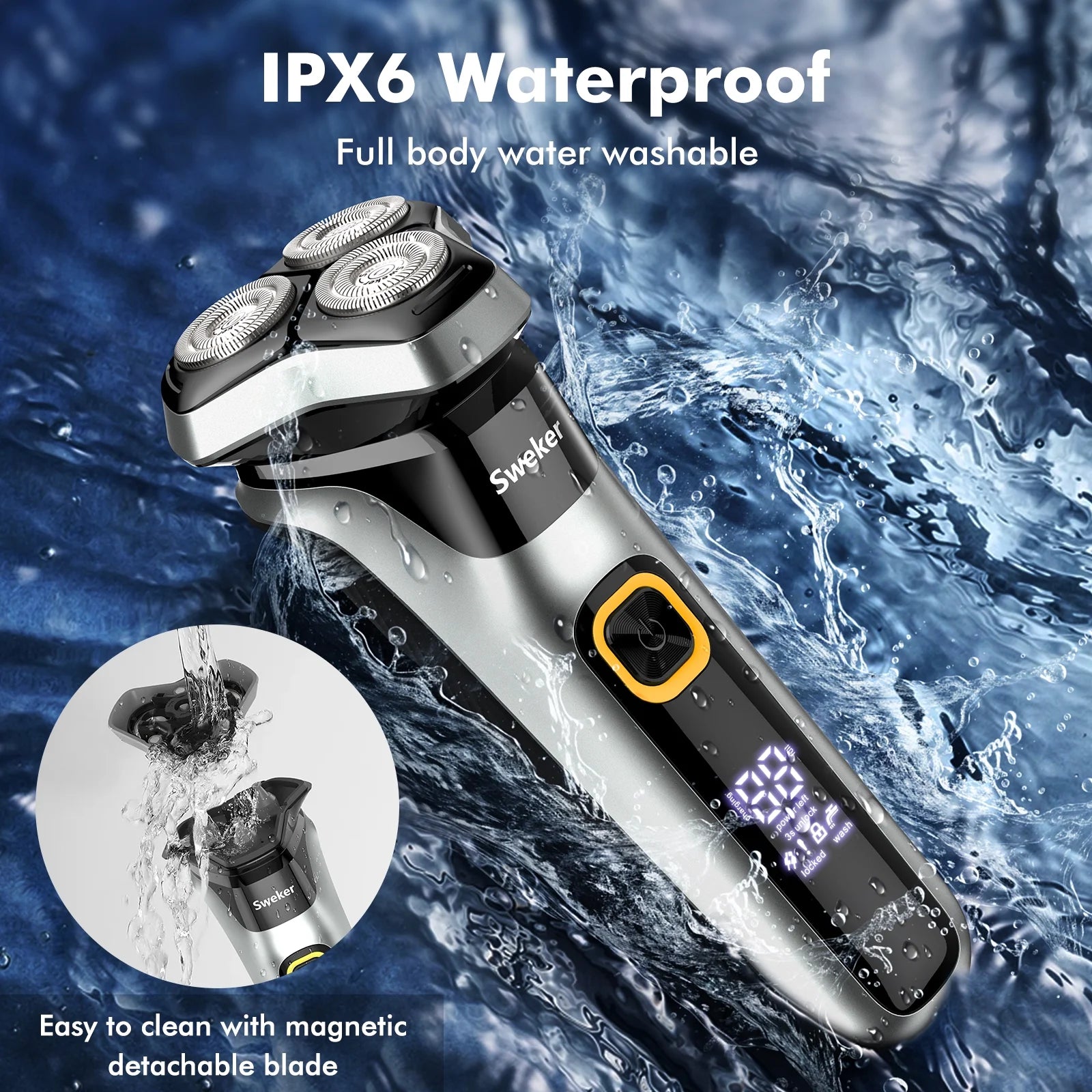 Electric Razor for Men, Rechargeable Electric Shaver with Pop-Up Trimmer for Sideburns Trimmer, Wet Dry Cordless Electric Shaver, Travel Lock, IPX6 Waterproof