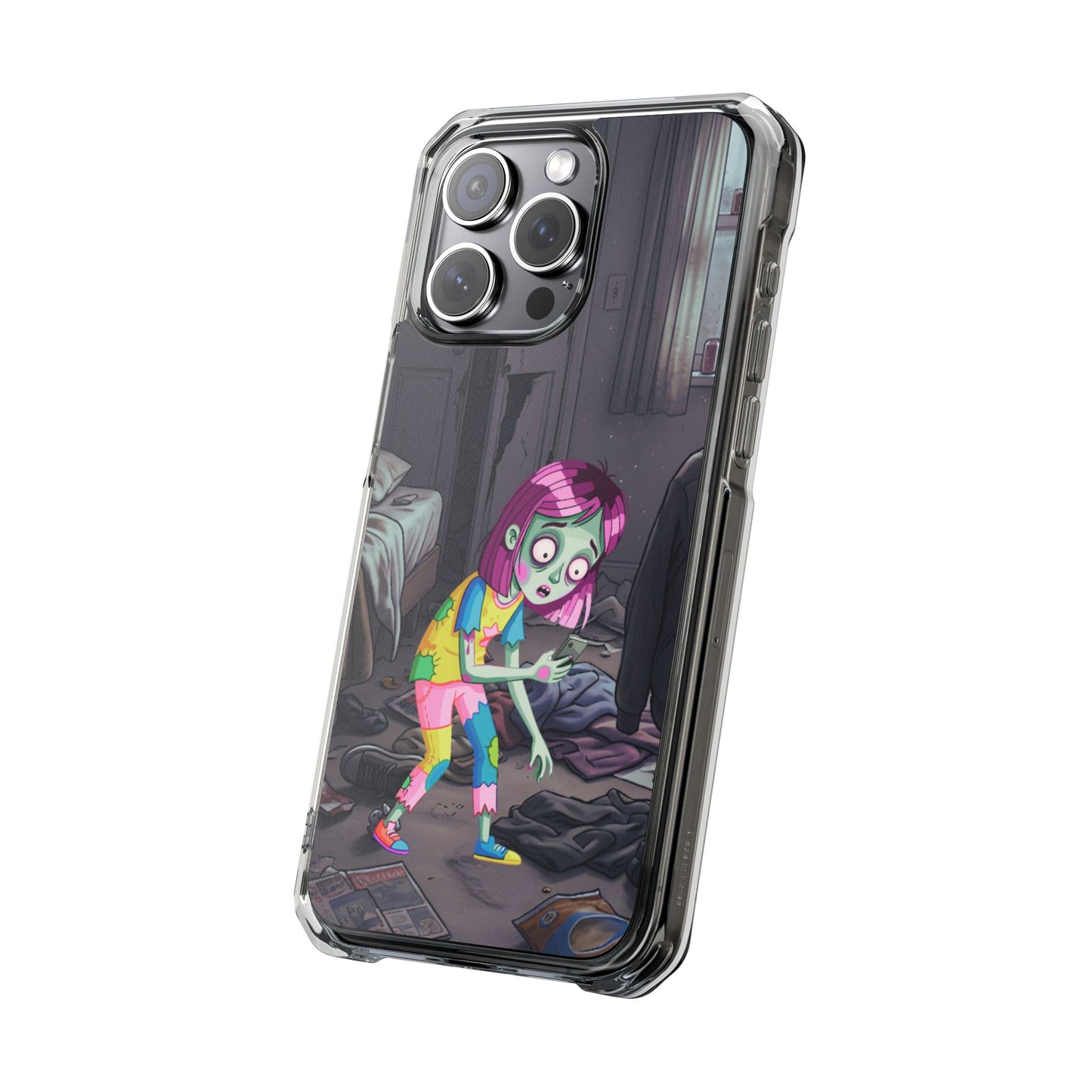 Zombie Girl Clear Magnetic Phone Case — Cute Spooky Cartoon iPhone Cover