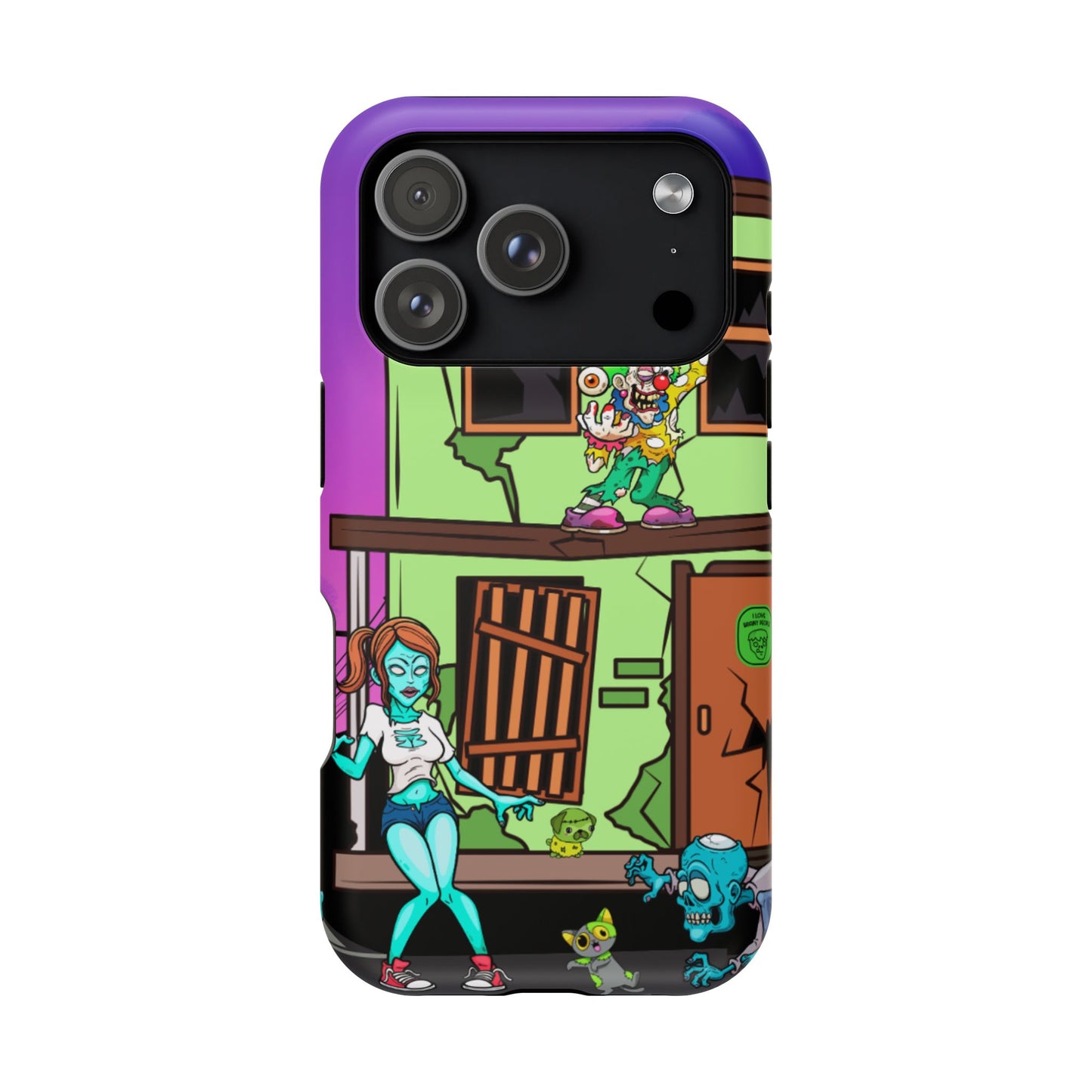 Zombie Arcade Phone Case — Colorful Cartoon Horror Impact-Resistant iPhone Cover