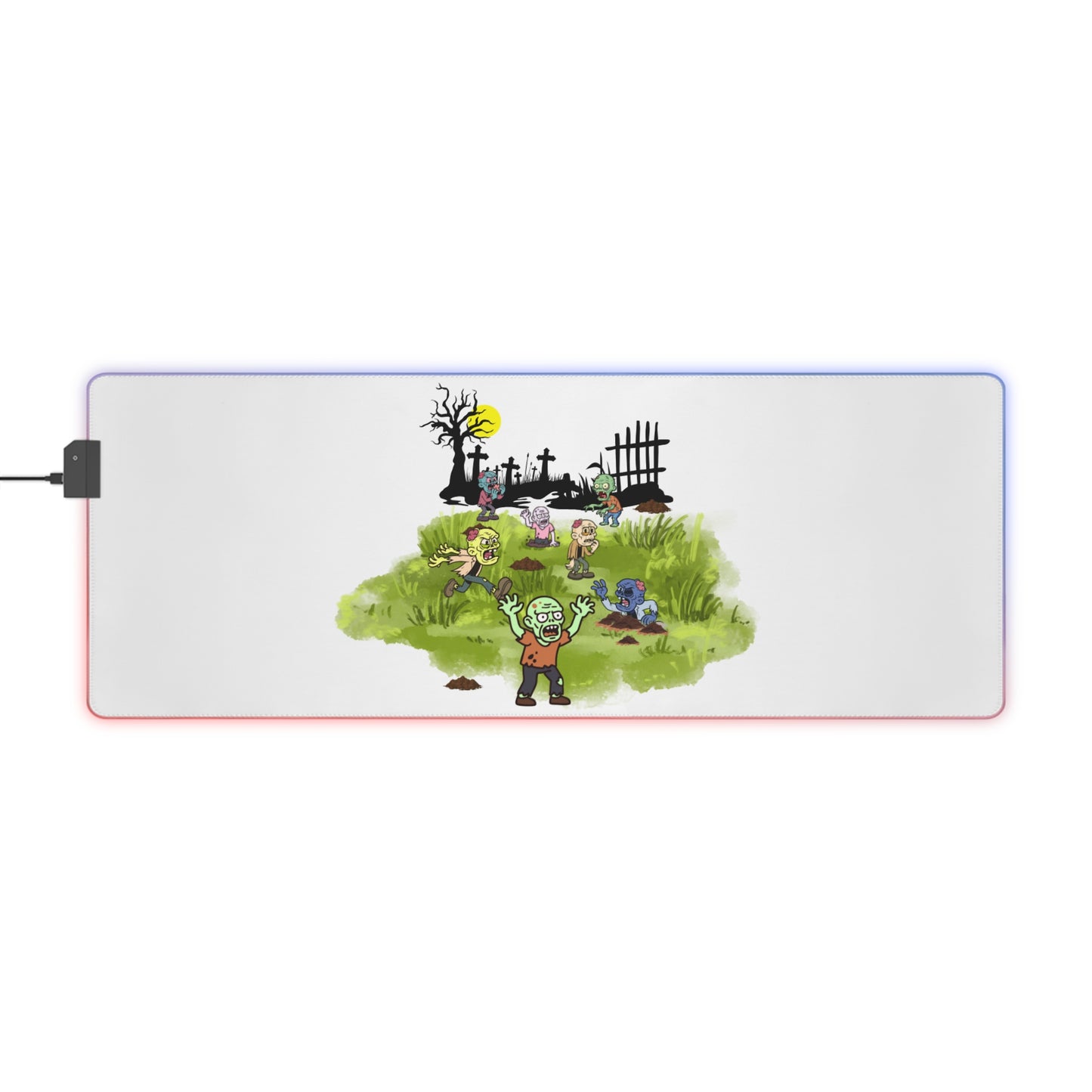 LED Gaming Mouse Pad — Cute Zombie Graveyard RGB Desk Mat