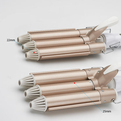 Triple Barrel Curling Iron - Professional 3-Tube Hair Waver for Beach Waves & Volume