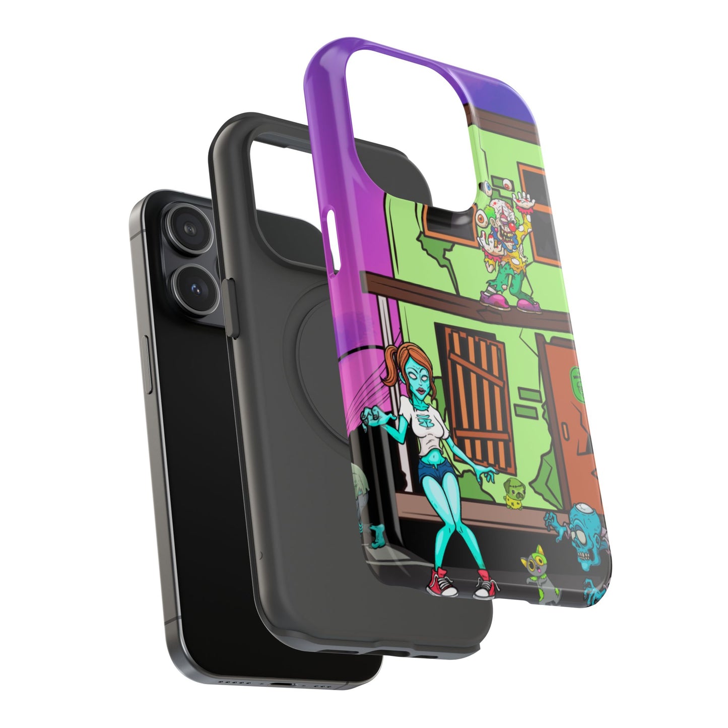 Zombie Arcade Phone Case — Colorful Cartoon Horror Impact-Resistant iPhone Cover