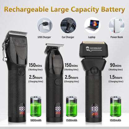 Hair Clippers for Men Professional, Barber Clippers and Trimmer Set, Hair Clipper& Hair Trimmer & Electric Foil Shavers Razor Kit, Hair Cutting Kit, Cordless Mens Grooming Kit