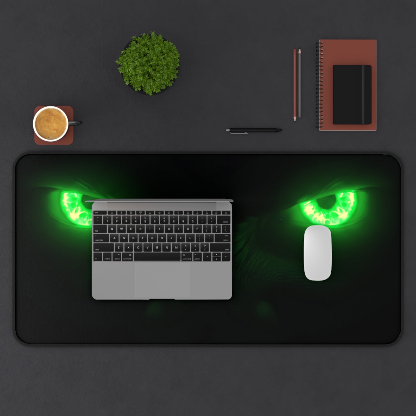 Neoprene Desk Mat – Neon Green Monster Eyes