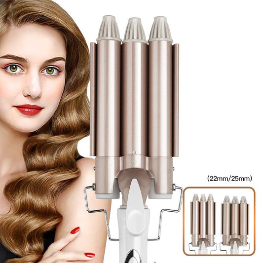 Triple Barrel Curling Iron - Professional 3-Tube Hair Waver for Beach Waves & Volume