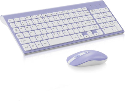 Wireless Keyboard and Mouse Combo, Compact Full Size Wireless Computer Keyboard and Mouse Set 2.4G Ultra-Thin Sleek Design for Windows, Computer, Desktop, PC, Notebook - Purple