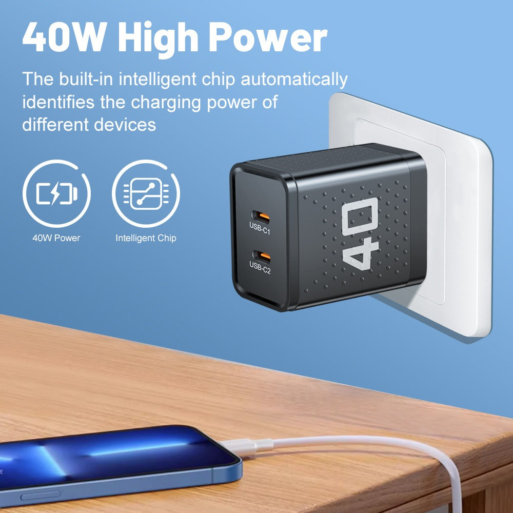 USB-C Wall Charger – Dual Port 40W Fast Charging