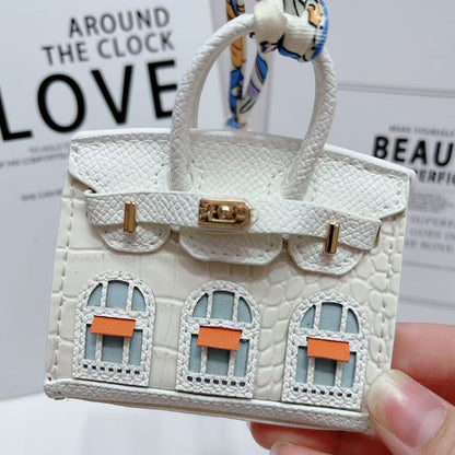 Mini House Bag Pendant – Vintage Microfiber Earbud Keychain Pouch, Backpack & Key Accessory