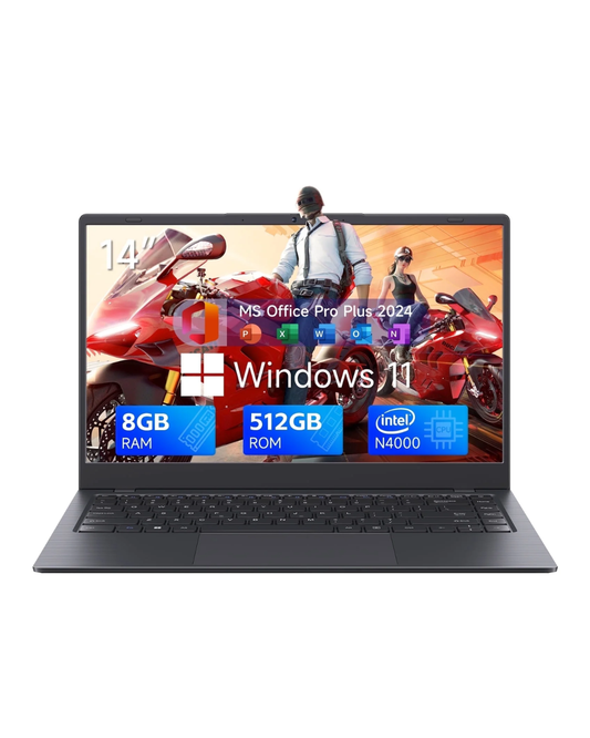 14" Windows 11 Laptop - Intel Celeron N4000, 8GB RAM, 512GB SSD, Office 2024