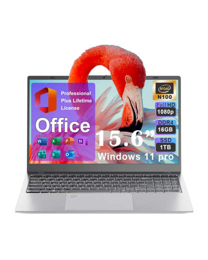 Portátil empresarial de 15,6" con Intel Alder Lake N100, 16 GB de RAM, SSD de 1 TB y Windows 11 Pro