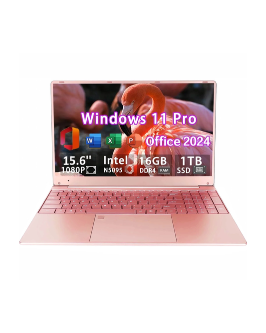 15.6" Windows 11 Pro Laptop - Intel Celeron N5095, 16GB RAM, 1TB SSD, Office 2024