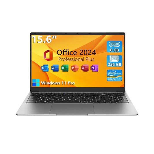 15.6" Windows 11 Pro Laptop - Intel Celeron N4000, 8GB RAM, 256GB SSD, Office 365
