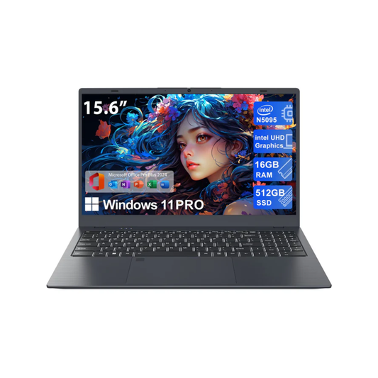 15.6" Windows 11 Pro Laptop - Intel Celeron N5095, 16GB RAM, 1TB SSD, Office 2024