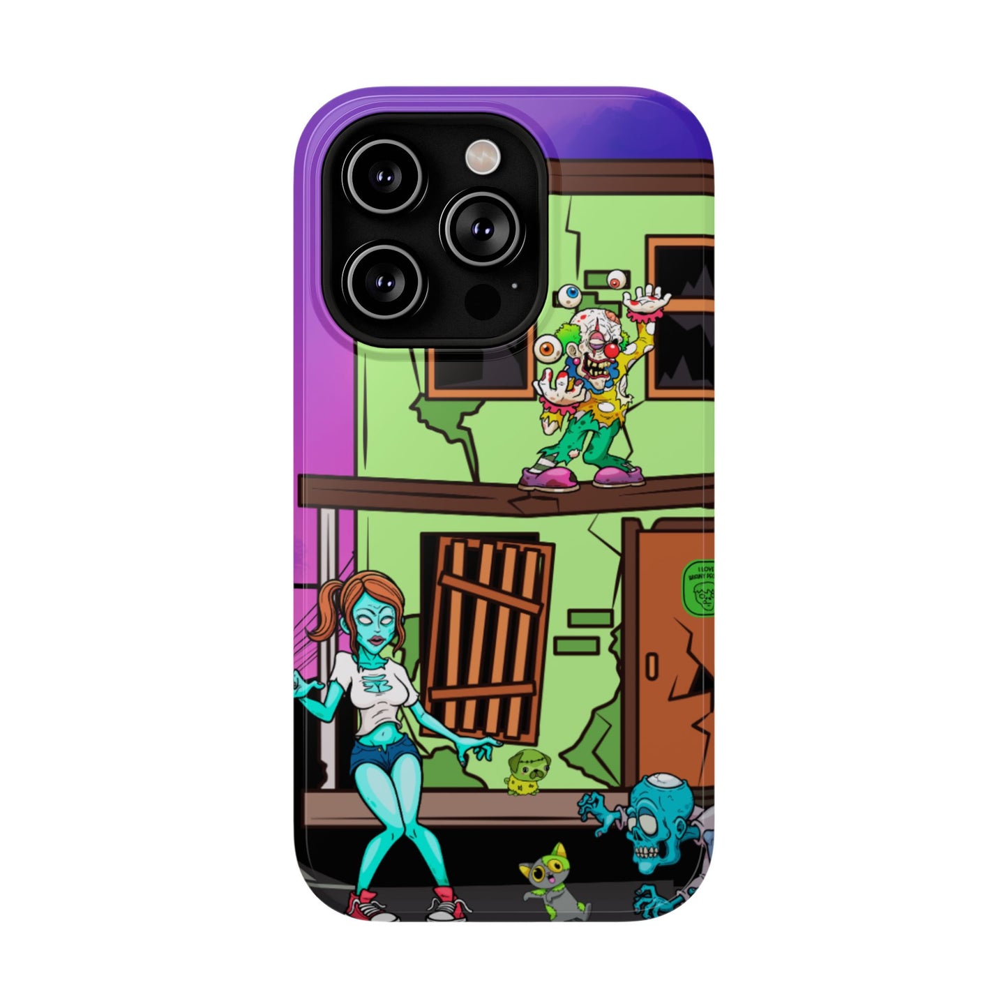 Zombie Arcade Phone Case — Colorful Cartoon Horror Impact-Resistant iPhone Cover