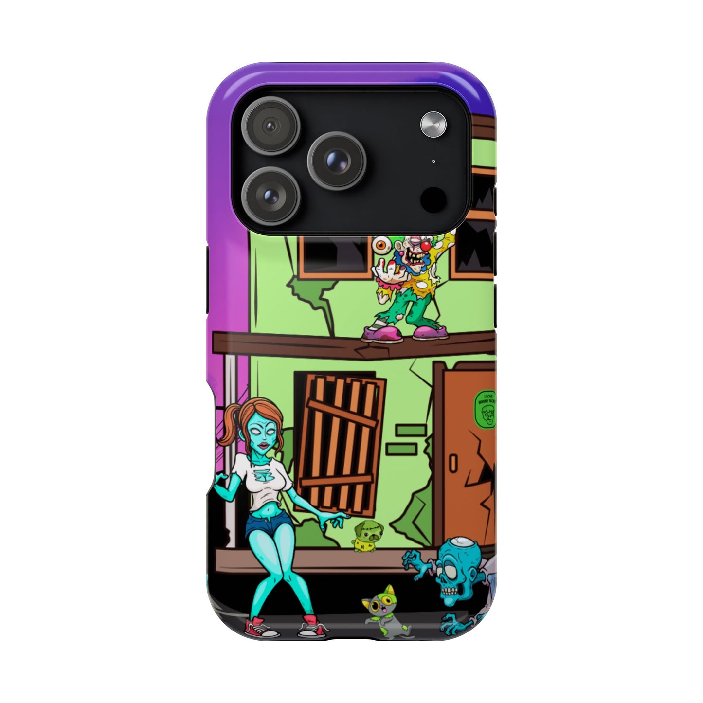 Zombie Arcade Phone Case — Colorful Cartoon Horror Impact-Resistant iPhone Cover