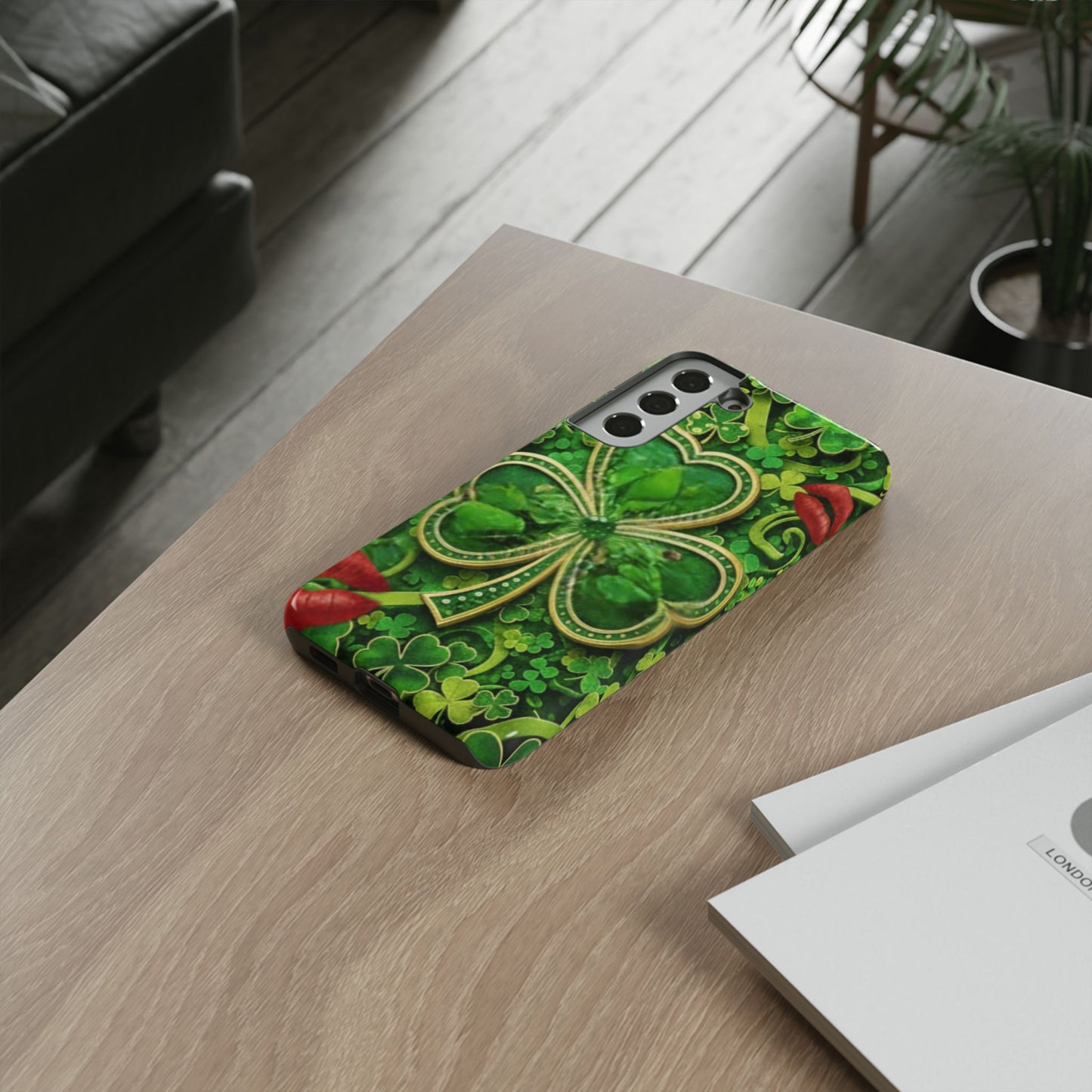 Tough Phone Case – Dual-Layer Protection with Shamrock Print