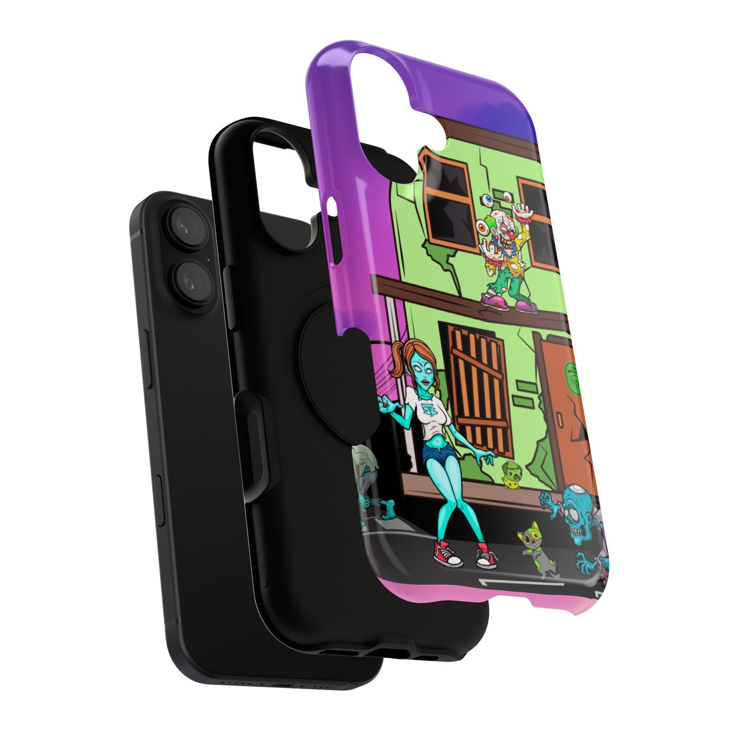 Zombie Arcade Phone Case — Colorful Cartoon Horror Impact-Resistant iPhone Cover