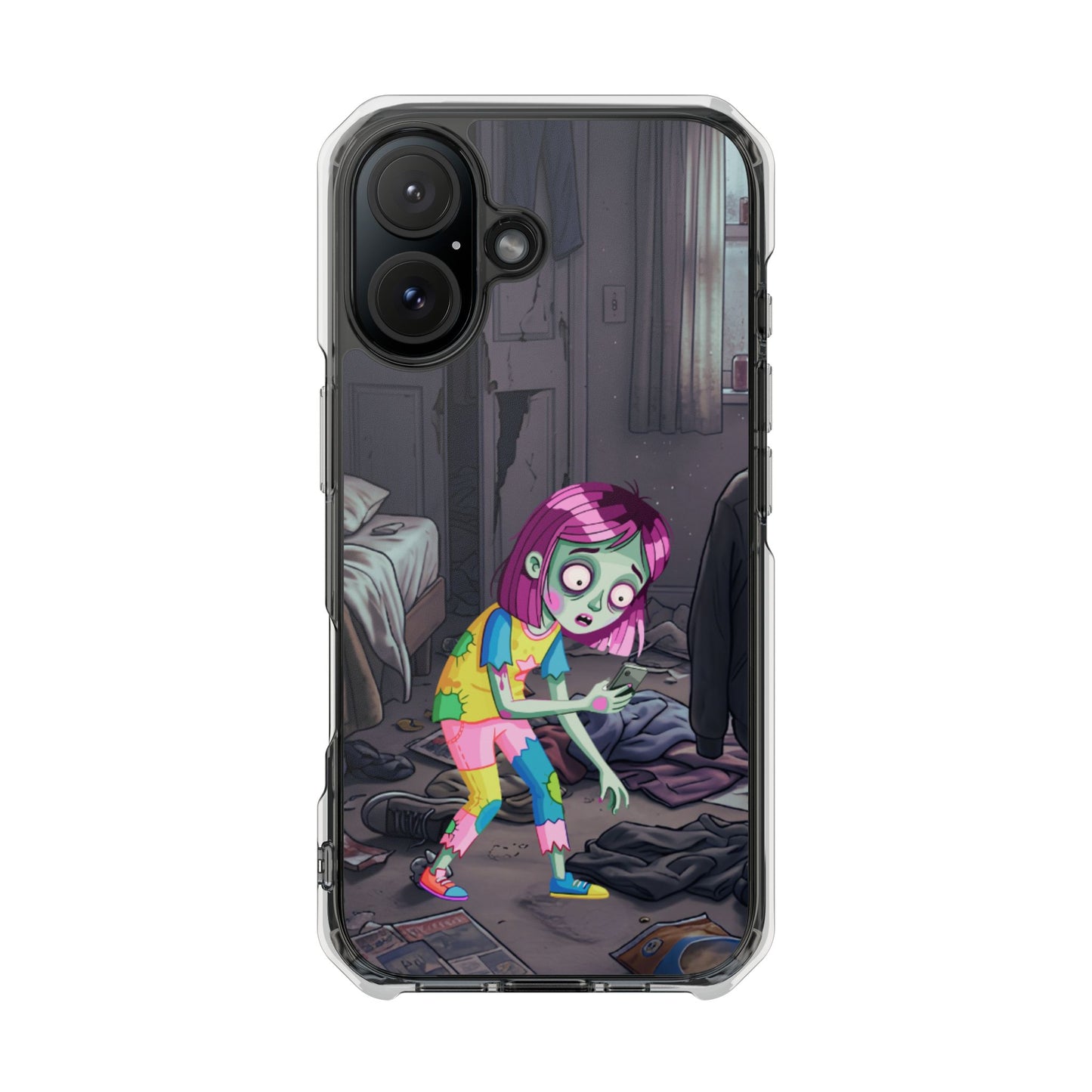 Zombie Girl Clear Magnetic Phone Case — Cute Spooky Cartoon iPhone Cover