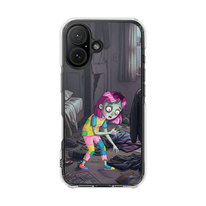 Zombie Girl Clear Magnetic Phone Case — Cute Spooky Cartoon iPhone Cover