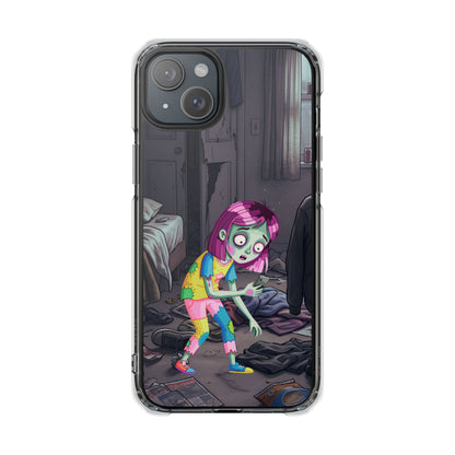 Zombie Girl Clear Magnetic Phone Case — Cute Spooky Cartoon iPhone Cover